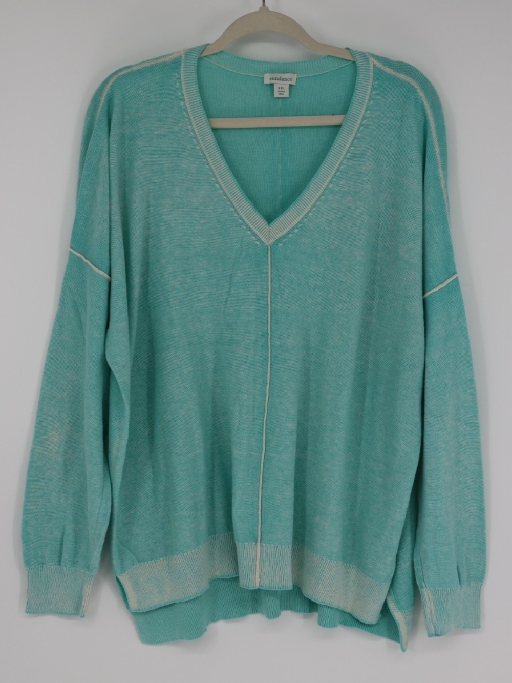 Sundance CeCe Sweater Women’s XXL Aqua Cotton Oversized V Neck Boho